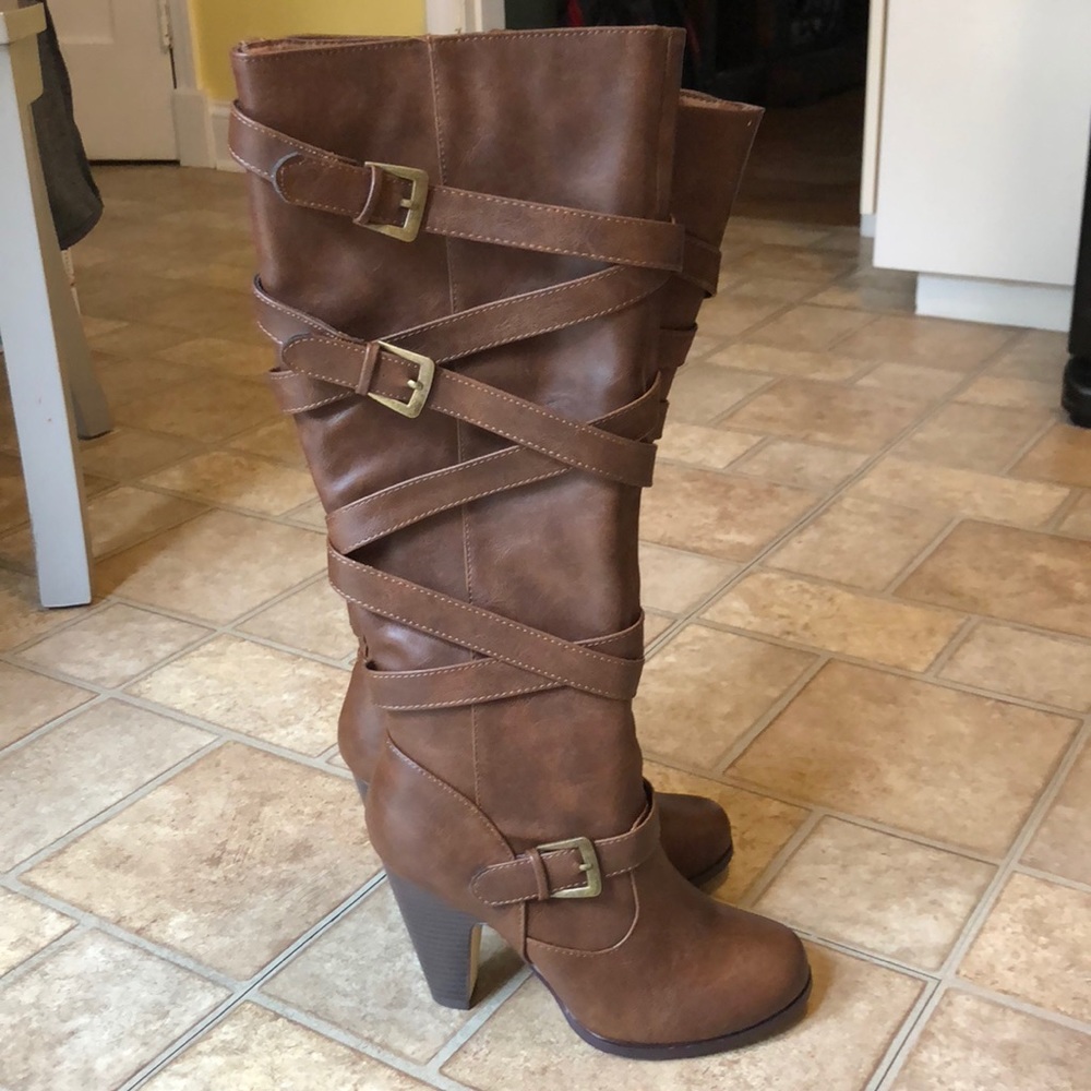 Justfab Eartha Corset Buckle Boots Size 7.5